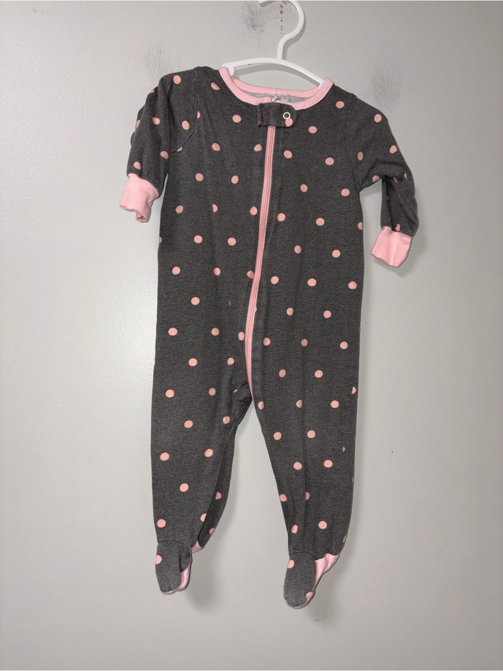 Gerber Dark Gray & Rose Pink Polka Dots Zip Footie Sleepers Girls 3-6M